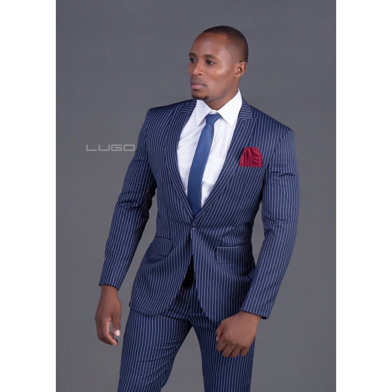 Blue Slim Fit Pinstripe Suit.