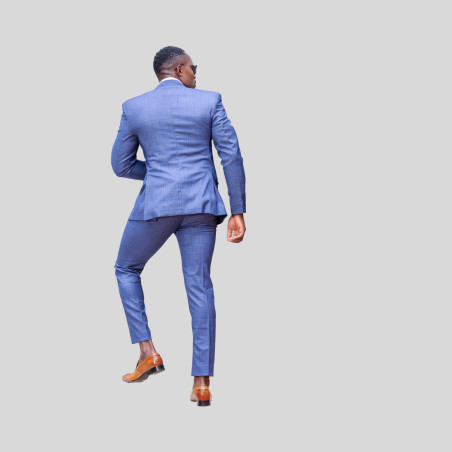 Blue Checked 2-Piece Suit with Peaked Lapel